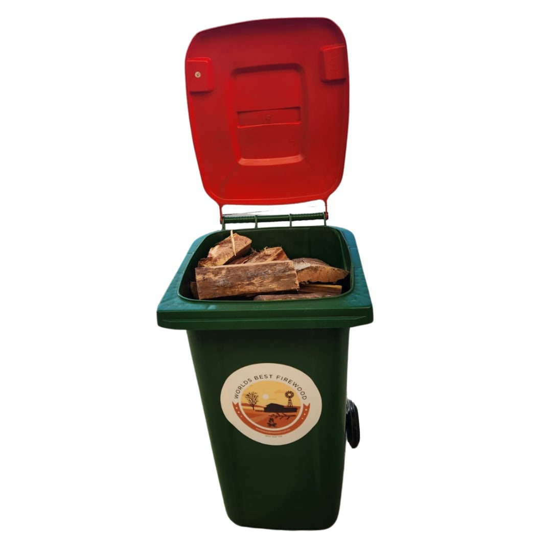 240Ltr Wheelie Bin of Premium Hardwood-Stored Neatly! A full Wheelie Bin of hardwood delivered to your home and the empty bin taken away for refilling!
